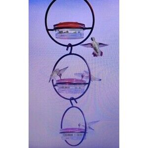 Hanging Set Of 3 Hummingbird Feeder Circular Metal Frame Perch Patio Garden NIP